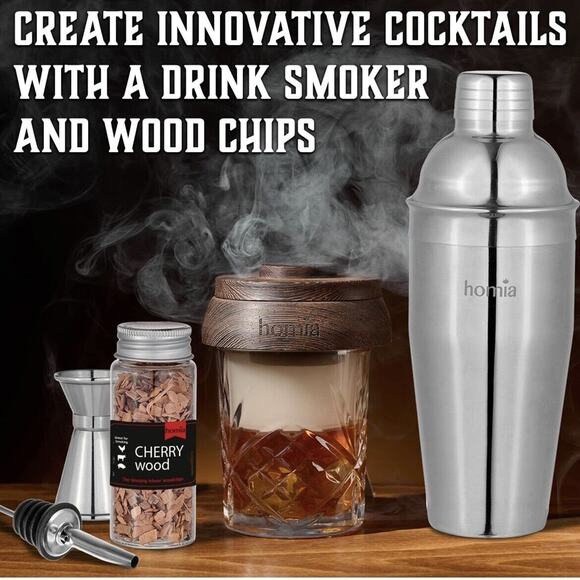 HOMIA Bamboo Cocktail Stand W/Drink Smoker Bartending Kit 13piece - Picture 3 of 7